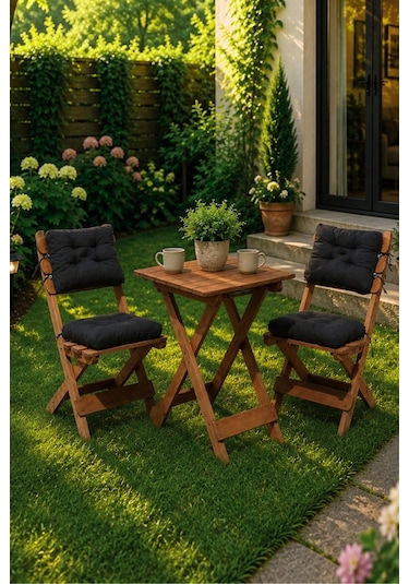 Reyo Premium 3'lü Ahşap Balkon Bahçe Seti Minderli Katlanır Bistro Masa Sandalye Ceviz/Siyah Reyo Premium 3'lü Ahşap Balkon Bahçe Seti Minderli Katlanır Bistro Masa Sandalye Ceviz/Siyah