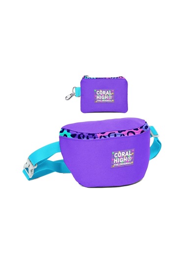Coral High Kız Çocuk Mor Leopar Desenli Bel Çantası Ve Bozuk Para Cüzdanı Set Çok Renkli