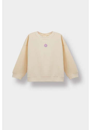 Defacto Kız Bebek Bisiklet Yaka Çiçekli Sweatshirt E8351a525aubg744 Bej