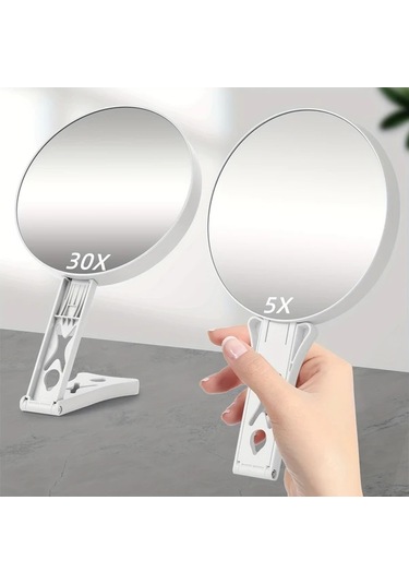 Willowhaven Çift Taraflı 5x 30x Büyüteçli Katlanır Makyaj Aynası Beyaz Beyaz