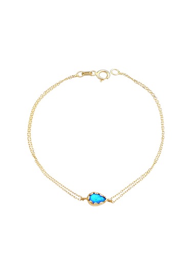Sefa Gold 14 Ayar Altın Mavi Opal Taşlı Bileklik Sarı - Beyaz Altın