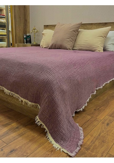 Mor 4 Katlı Çift Taraflı Çift Kişilik Müslin Battaniye %100 Pamuk 230x240 Cm Mor