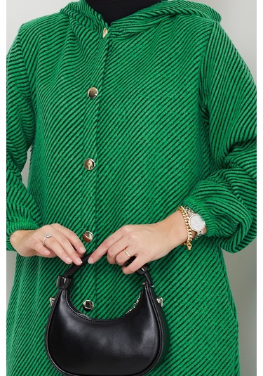 Çizgi Detay Kapüşonlu Kaşe Kap 1634 - Yeşil Yeşil