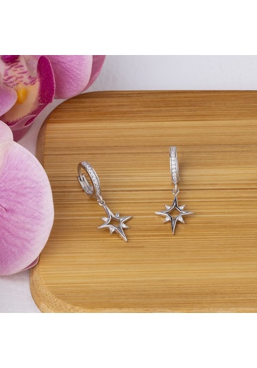 Kuzey Kutup Yıldızı Model 925 Ayar Gümüş Zirkon Taşlı Kadın Küpe Gümüş