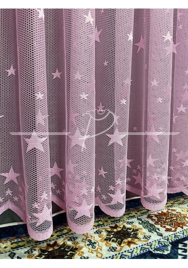 Tül Perde Çocuk Odası Irili Ufaklı Yıldız Desen Örme Kumaş Ekru