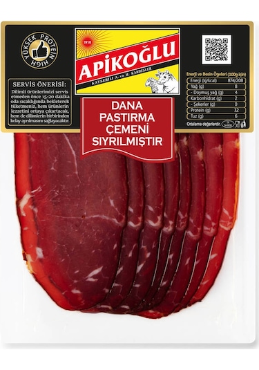 Çemeni Sıyrılmış Dilimli Dana Pastırma 70 Gr. Beşli Paket Toplam 350 Gr.