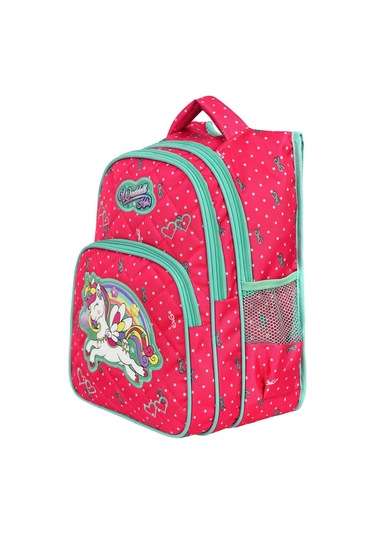 Waddell Lisanslı Fuşya Unicorn Desenli Emboos İlöğretim Okul Sırt Çantası Ve Beslenme Çantası
