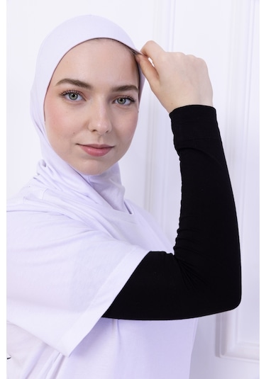 Likralı Penye Kolluk Siyah - Pratik Kadın Tesettür Düz Namaz Kolluğu 1 Çift 40cm Viskon Hijab Siyah