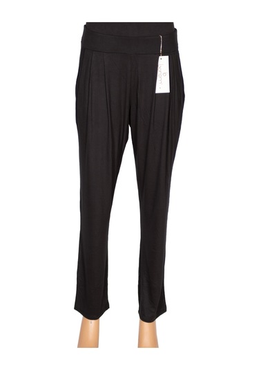 Barem Kadın Şule Pileli Düz Renk Penye Siyah Pantolon Siyah