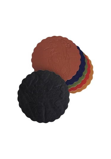 GERÇEK DERİ KARIŞIK RENKLİ BARDAK ALTLIKLARI  6 ADET Kahverengi