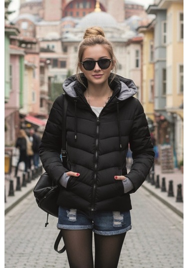 Günlük Kısa Kışlık Şişme Kadın Mont Co801syh4 Siyah