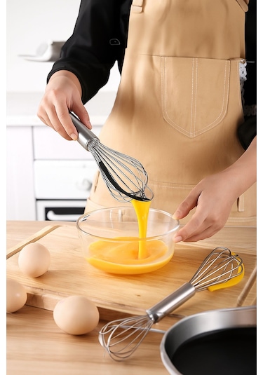 Silikonlu Paslanmaz Çelik Tel Çırpıcı Yumurtalık Sos Krema Karıştırıcı 35 Cm Çelik