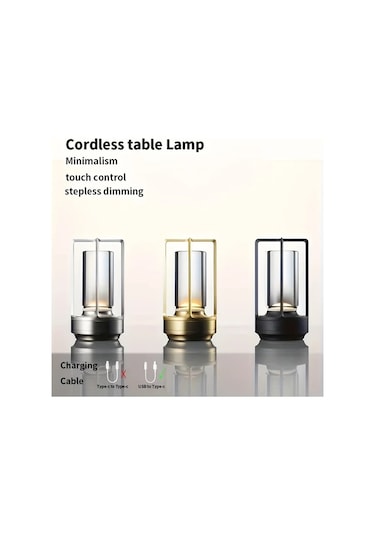 Honeybeeshop Golden 3285 Çok Yönlü Parlaklık Modern Mat Metal Kristal Masa Lambası Dokunmatik Kontrollü Şarj Edilebilir Led Işık Vintage Haç Tasarımı Taşınabilir Enerji Tasarruflu Hediye Ahşap