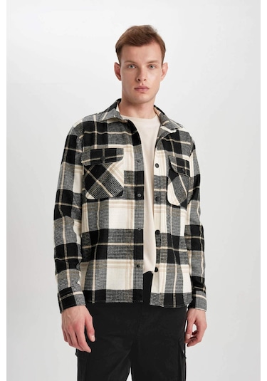 DeFacto Relax Fit Waffle Kareli Pamuklu Uzun Kollu Gömlek Z0639AZ24SPBG732