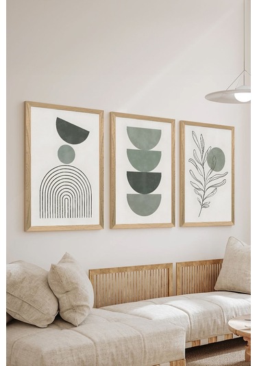 3 Parça Ahşap Çerçeve Görünümlü Mdf Poster Tablo Seti - Set 55 - Mdf3dsohoset55