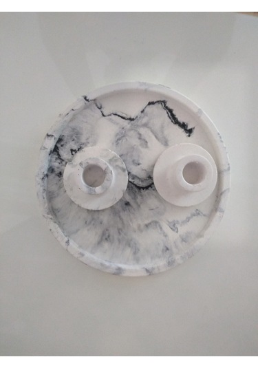 Marble Serisi Beton Tepsi Ve 2'li Mumluk,taki Tabağı,tütsülük Gri