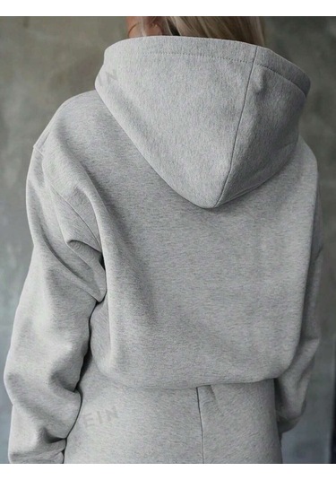 Kadın Uzun Kollu Nope Baskılı Beli Ribanalı Ikili Takım Gri