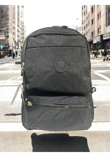 Kaliteli Su Geçirmez Astarlı Krinkıl Kumaş Unisex İki Gözlü Okul Spor Seyahat Sırt Çantası 28x38 Cm Siyah