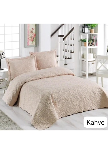 Örtüm Ivy Sarmaşık Çift Kişilik Microfiber Kapitone Yatak Örtüsü Kahve