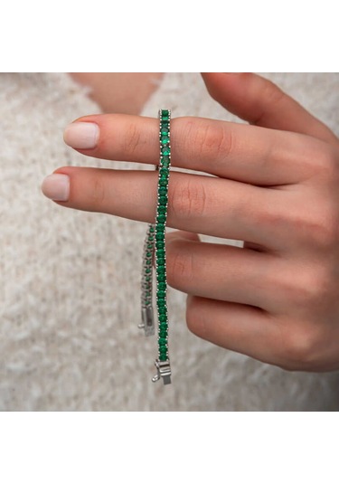 Artsmagazinmücevher Gümüş Yeşil Zirkon Taşlı Su Yolu Kadın Bileklik