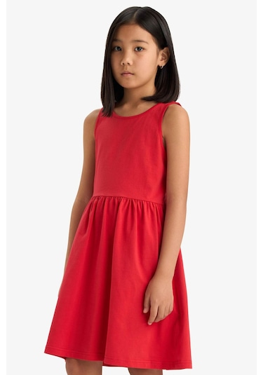 DeFacto Kız Çocuk Bisiklet Yaka Basic Düz Kolsuz Yazlık Elbise B4336A825SMRD51 DeFacto Kız Çocuk Bisiklet Yaka Basic Düz Kolsuz Yazlık Elbise B4336A825SMRD51