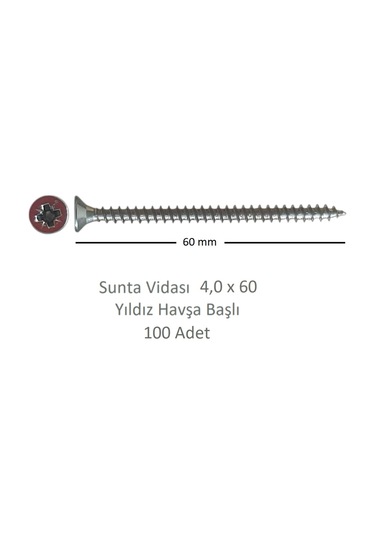 Sunta Vidası, 4,0 X 60 Mm, 100 Adet, Yhb Vida 4 x 60