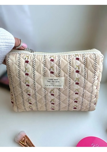 Gresna Çiçek Desenli Büyük Kadın Kumaş Makyaj Çantası 274111271