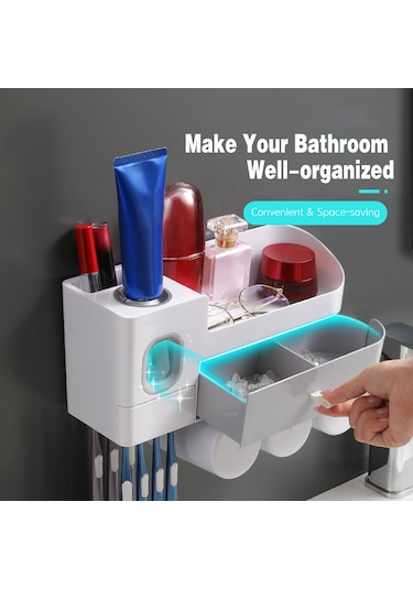 Geeksen Su Geçirmez Duvara Monte Diş Fırçası Askısı, Makyaj Organizer, Diş Macunu Dispenser 3'lü Saklama Kutusu Diğer