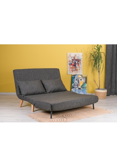 Folde 120 İkili Yataklı Katlanır Koltuk Keten Koyu Gri Koyu Gri