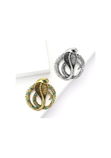 Ganzhoushop Yılan Trendy Rhinestone Red2201 Pimleri Parti Ofis Multı Multı Kobra Kadınlar İçin Şık Emaye Broş Qg Çok Renkli