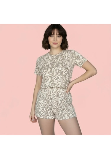 Merlot T-shirt Şort Örme Pijama Takımı Kahverengi