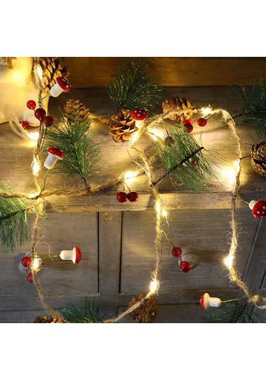 Geeksen Noel Led Işık Zinciri 2m 20 Işık, Çam İğnesi, Kozalak Ve Mantar Dekorasyonu, Pil Beslemeli Pil Yok Diğer