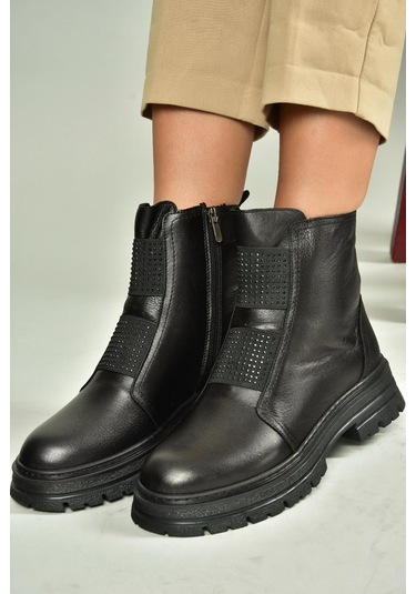 Fox Shoes V555101603 Siyah Hakiki Deri Kadın Bot Siyah-hakiki Deri