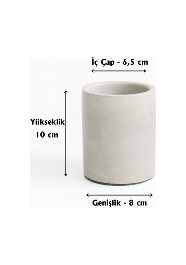 Dekoratif Beton Silindir Kalemlik Çok Amaçlı Organizer Vazo Saksı Ofis Ve Banyo Düzenleyici 8x10 Cm Beyaz