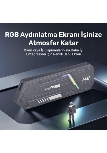 Raxius Dk03 Usb-a/type-c Kablolu Rgb 1tb 22x80 M.2 Nvme Taşınabilir Harici Ssd
