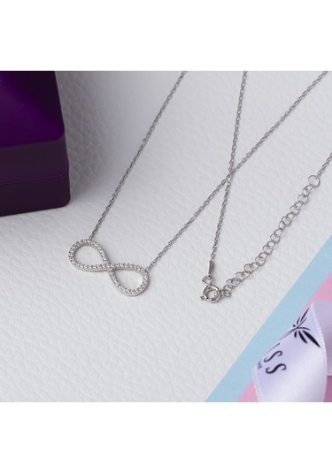 Sonsuzluk Küçük Model Zirkon Taşlı 925 Ayar Gümüş Kadın Kolye Gümüş - Rodyum