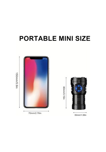 Geeksen 3050 Lumen F82 Led El Feneri, Çok Fonksiyonlu, Taşınabilir, 8 Işık Modu, Alüminyum Gövde, 26650 Pil Ve Şarj Kablosu İçerir Siyah