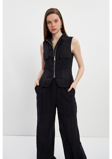 Stella Pulvis Siyah Fermuarlı Cepli Kuplu Bluz