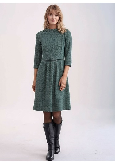 Kadın Degaje Yaka Uzun Kollu Cepli Büyük Beden Curve Şık Elbisesi Mavi