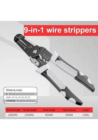 Jeemson Mangan Çelik Çok Amaçlı Tel Soyucu - 9/16 Farklı Fonksiyonlu Elektrikçi Aleti, Tel Soyma, Bükme, Kesme, Tutma