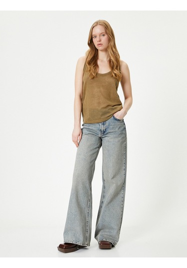 Koton Askılı Atlet U Yaka Standart Kesim Haki 4sak10111ek Haki