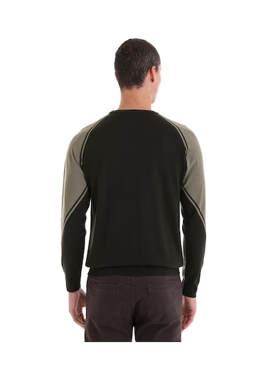 Hatemoğlu Haki Regular Fit Bisiklet Yaka Jakarlı Yünlü Triko Kazak Haki