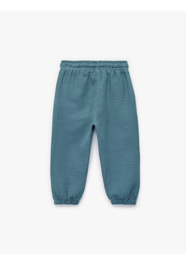Koton Pamuklu Beli Bağcıklı Müslin Kumaş Basic Jogger Pantolon Mavi 6smb40023tw Mavi