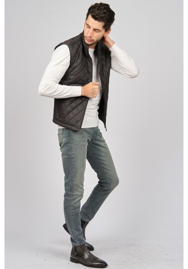 Daynax Erkek Cep Detaylı Baklava Desenli Yelek 492901 Füme Füme