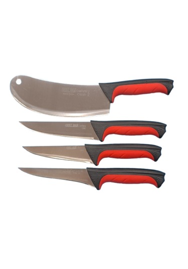 4'lü Bıçak Seti Kaymaz Sap Siyah - Kırmızı