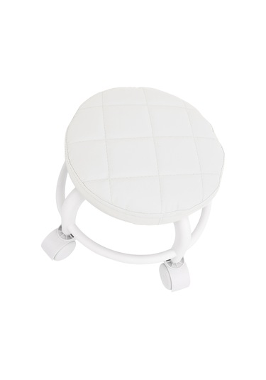 Xiyyadms Yüksek Dayanıklı Düşük Kayar Tabure - Pu Deri, Sessiz Tekerlekli, Çok Fonksiyonlu Temizlik, Manikür, Yoga - 25x5x23cm, Beyaz Beyaz