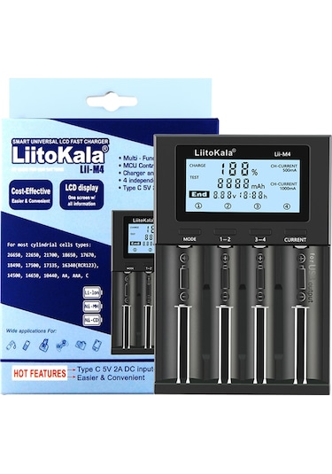 Lıtokala Lıı-m4 4 Yuvalı Pil Şarj Cihazı Lcd Ekranlı 18650 26650 14500 Aa Aaa Lityum Nimh Pil Akıllı Şarj Edilebilir Pil Şarj Cihazı