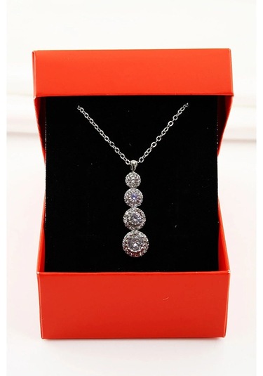 Ervanur Dört Sıra Zirkon Taşlı Su Yolu Kolye Gümüş