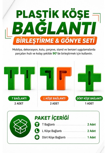 Plastik Köşe Bağlantı Birleştirme Ve Gönye Aparatı Turuncu Yeşil