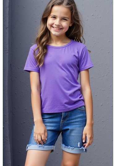 Eflatun Çocuk T-shirt Kız Erkek Unisex %100 Pamuk Eflatun